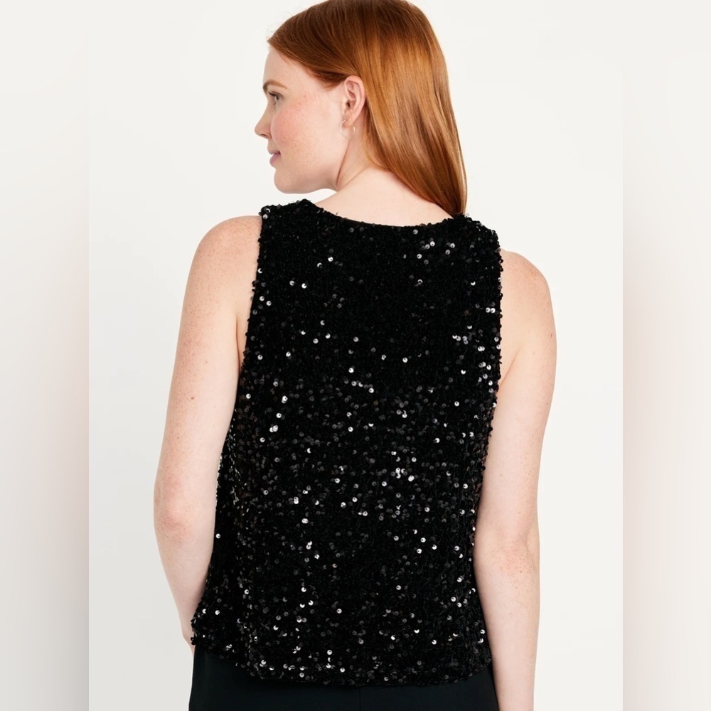 NWT! Old Navy Black Sleeveless Sequin Swing Top for Women - Large  🌵 - Picture 4 of 10